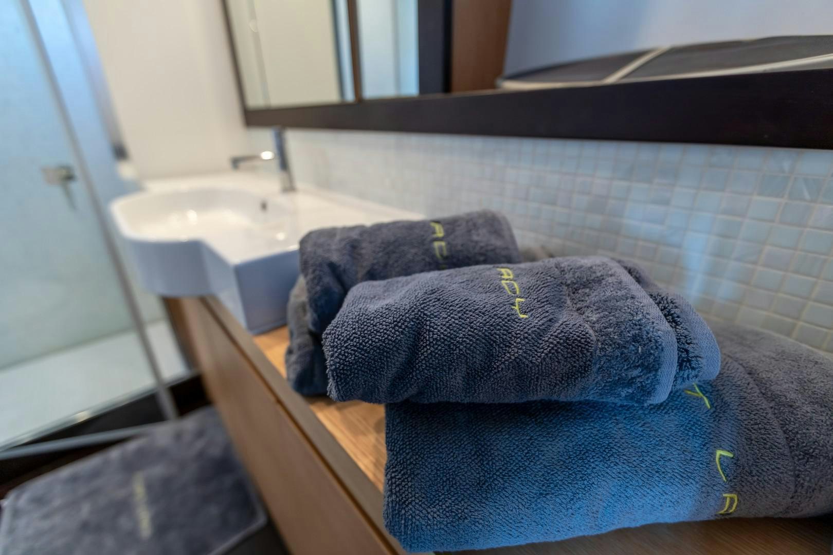a pair of towels on a counter aboard FIRST LADY Yacht for Sale