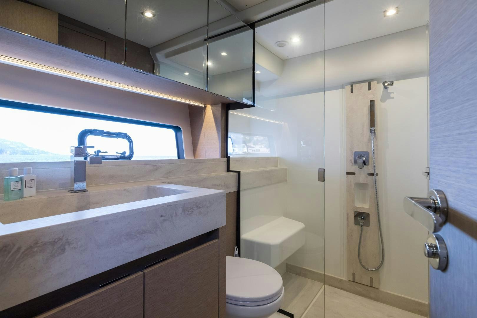 a bathroom with a sink and a toilet aboard LA HUNE 4.0 Yacht for Sale