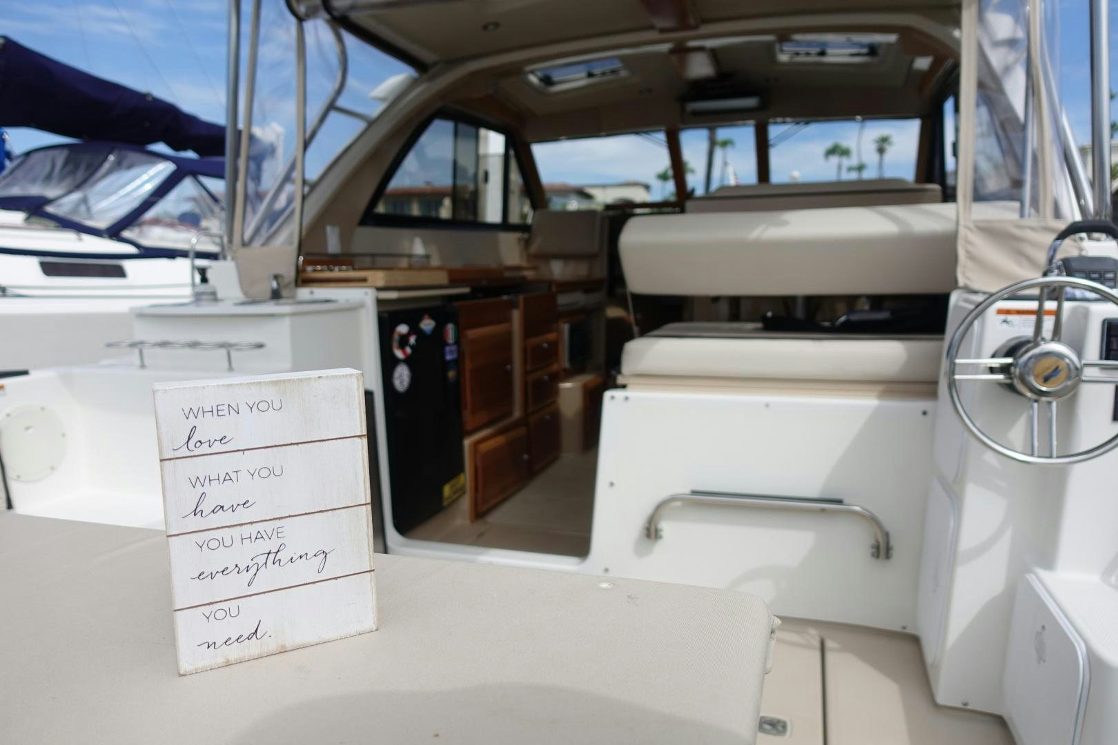 the inside of a car aboard OHANA Yacht for Sale
