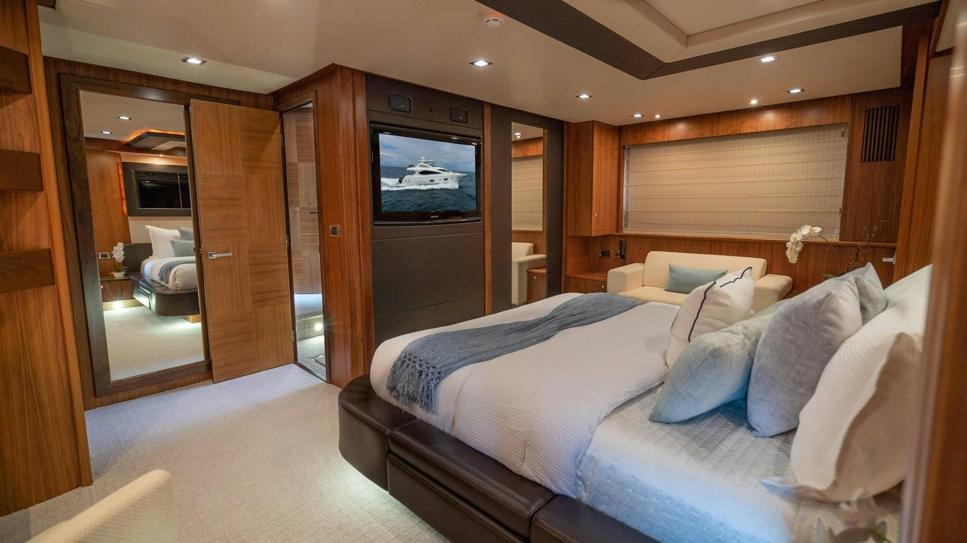 a bed in a room aboard SPLASHED OUT Yacht for Sale