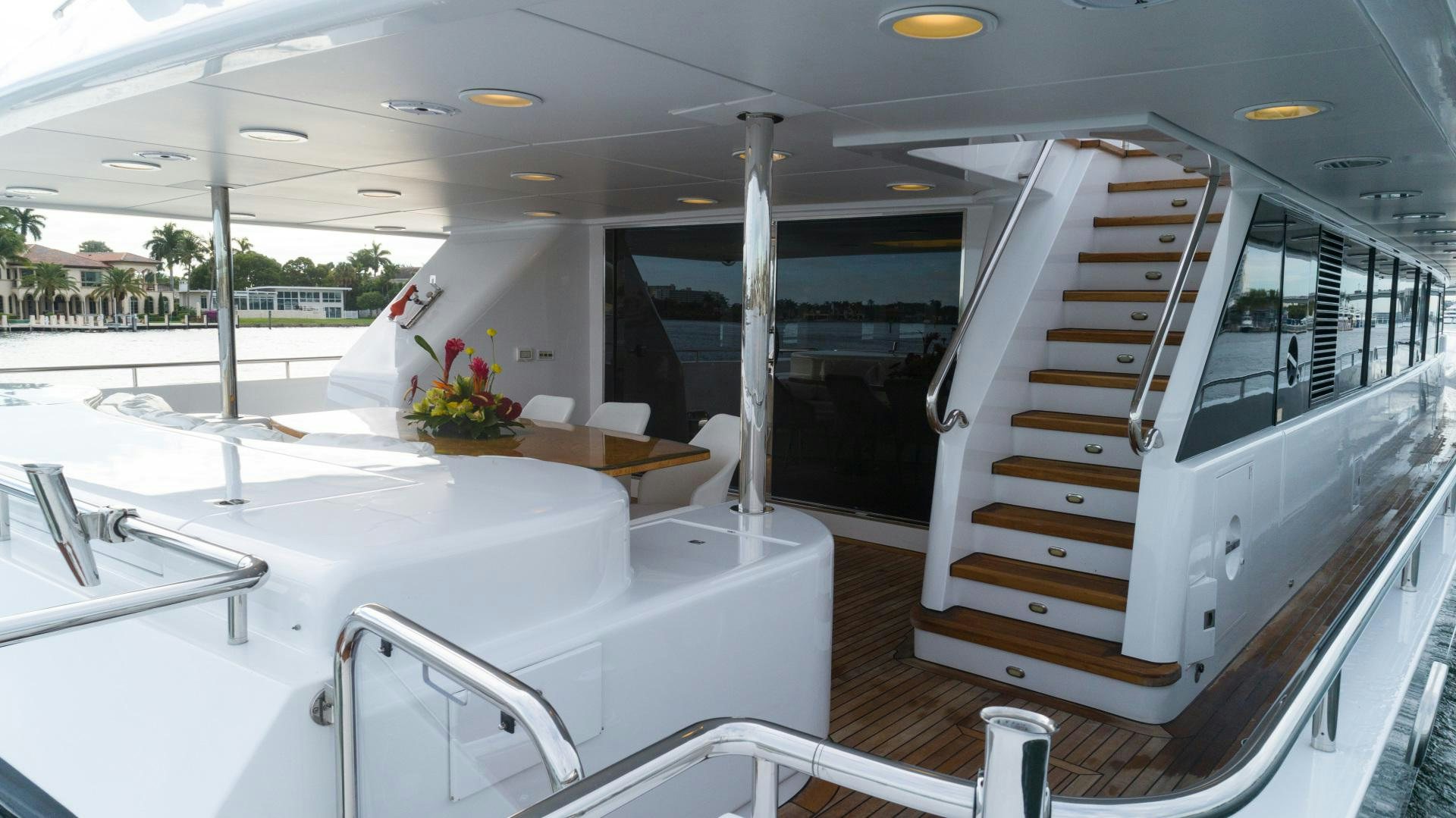 a boat with a staircase aboard THE PEARL Yacht for Sale