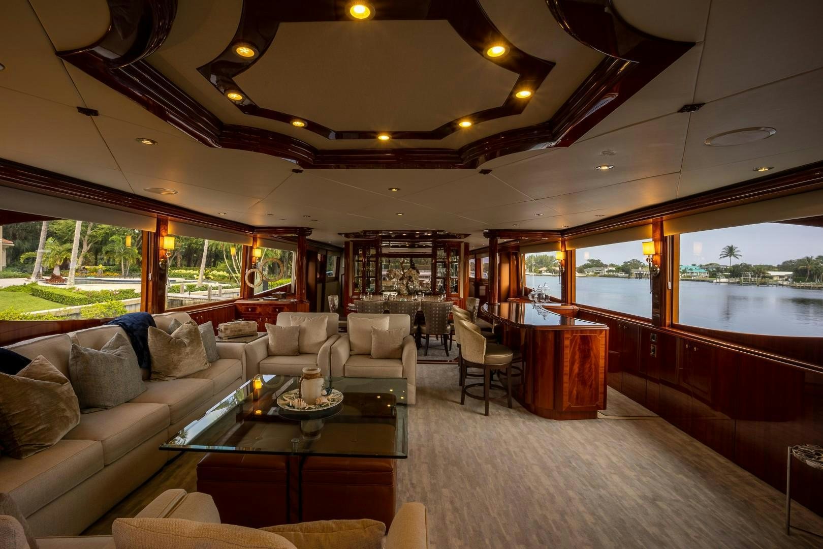 a living room with a large window aboard PASSION Yacht for Sale