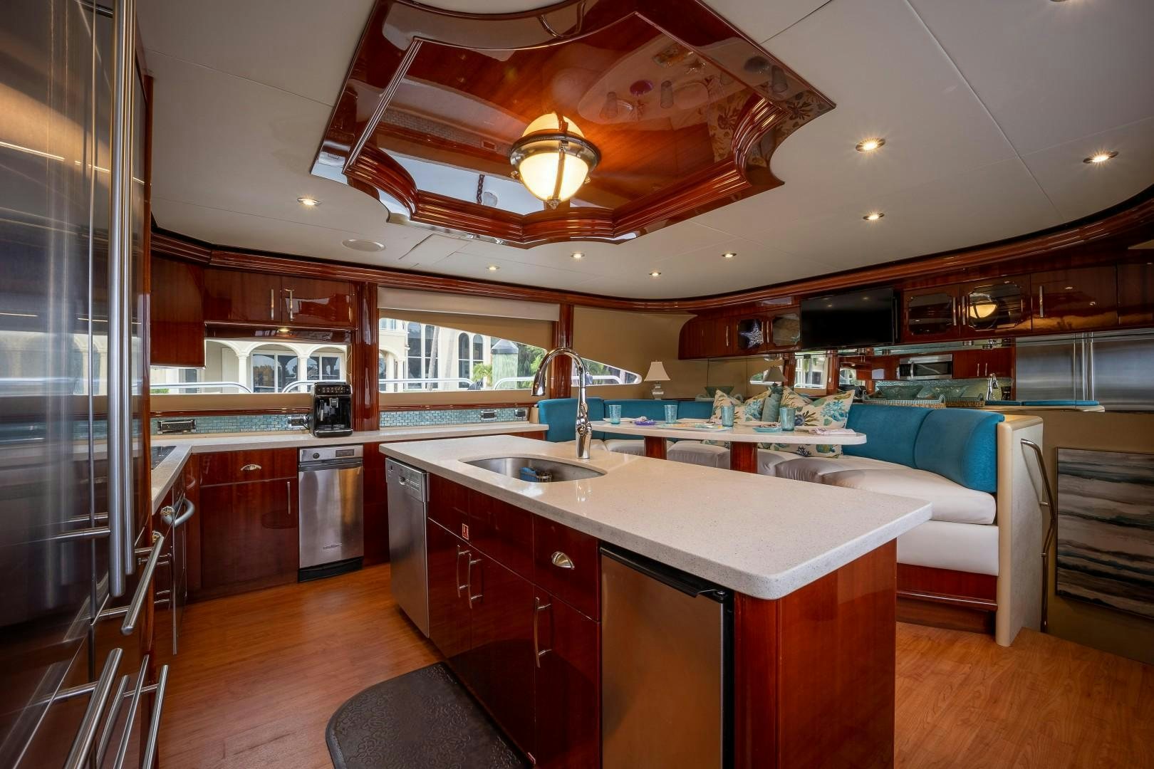 a kitchen with a large island aboard PASSION Yacht for Sale