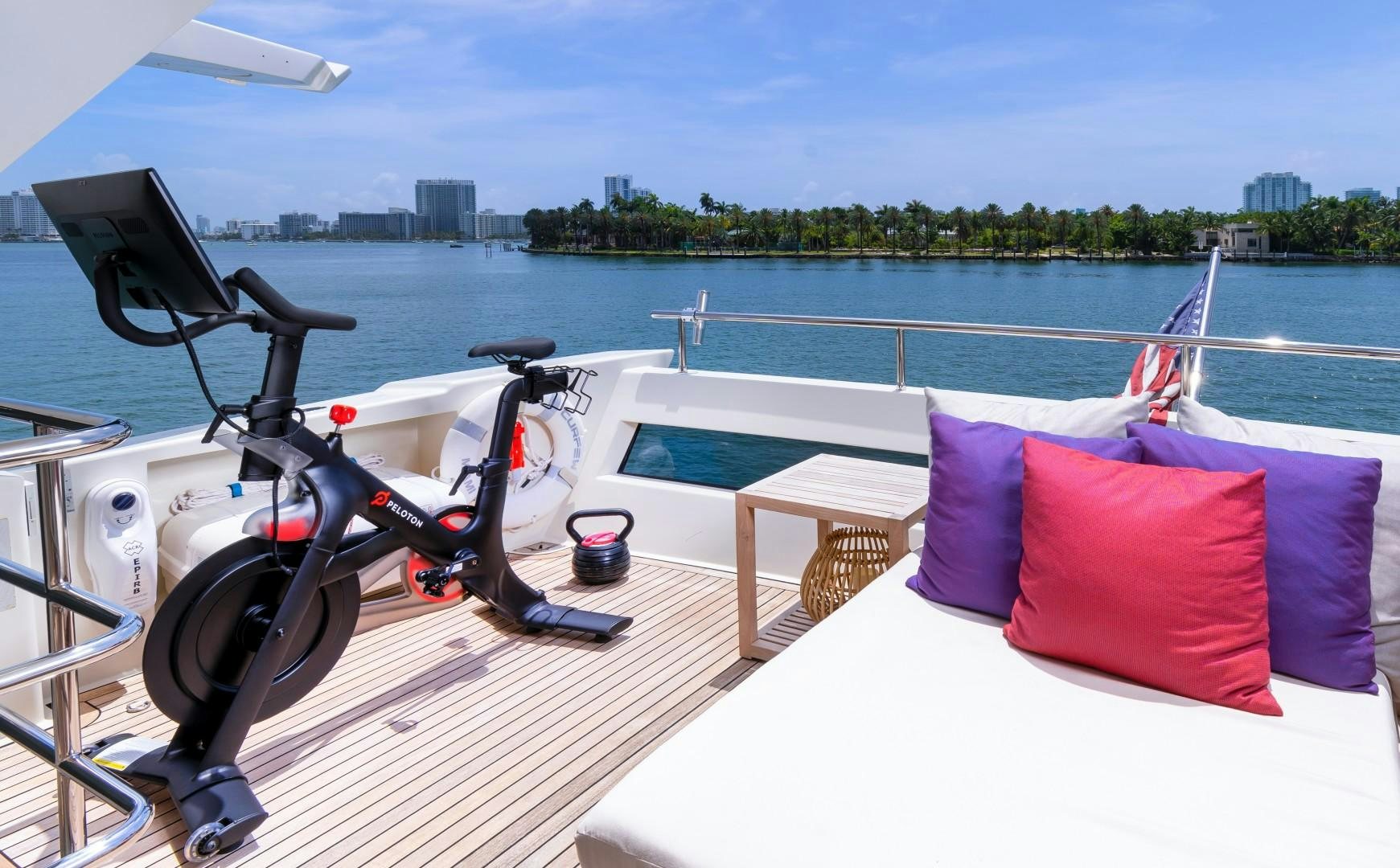 a boat with a bicycle on it aboard CASUAL Yacht for Sale
