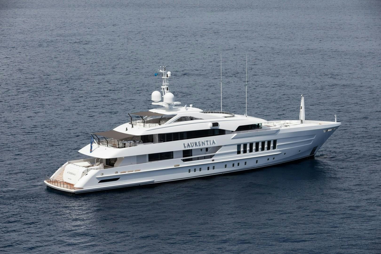 a white yacht in the water aboard LAURENTIA Yacht for Sale