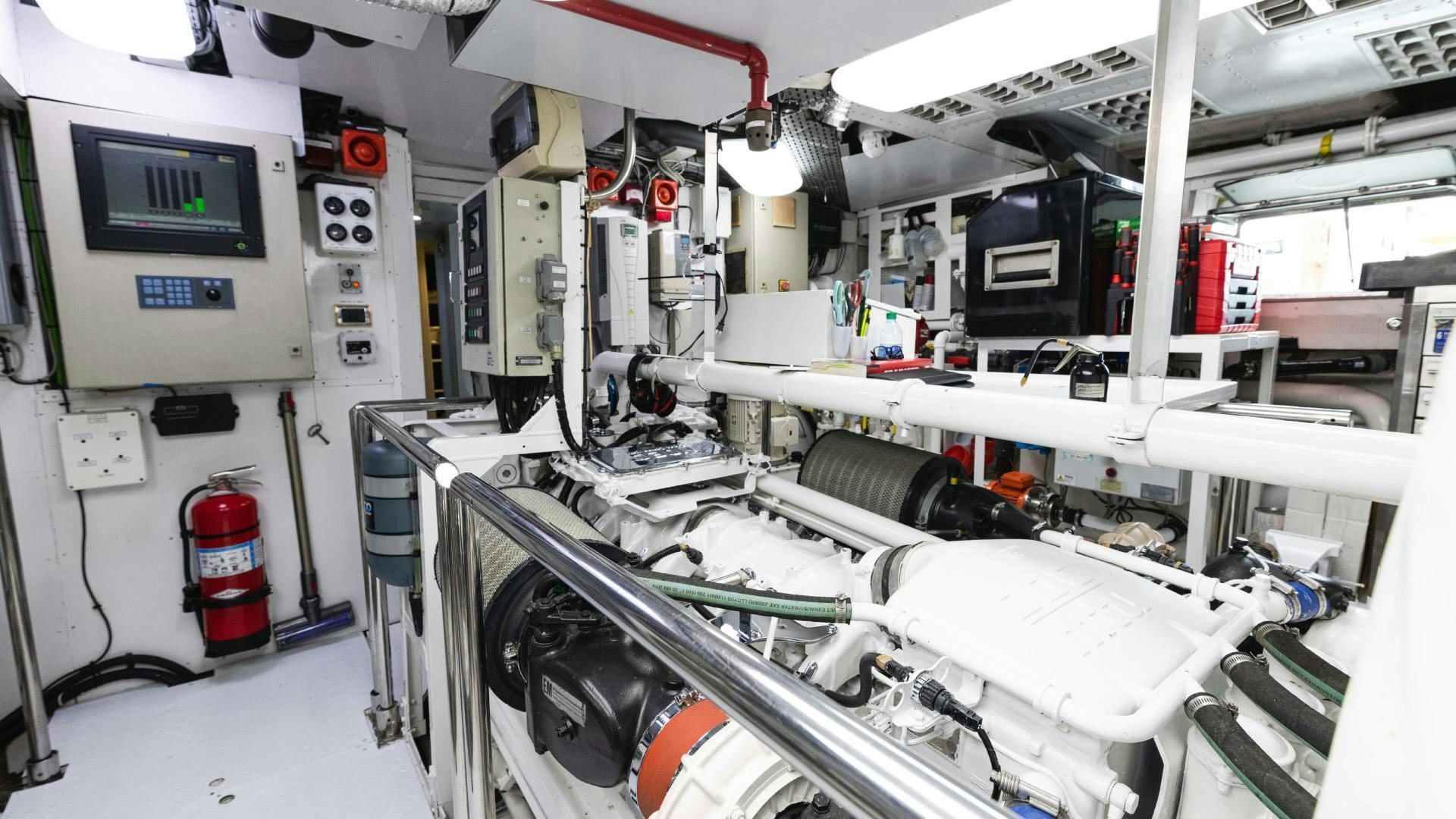 a room with machinery aboard SEA ALICE I Yacht for Sale