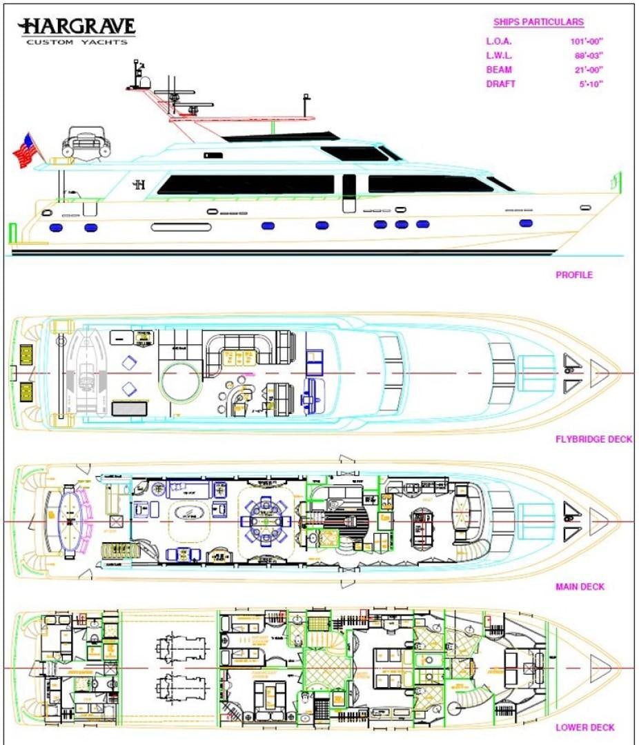 diagram, engineering drawing aboard MISS DUNIA Yacht for Sale