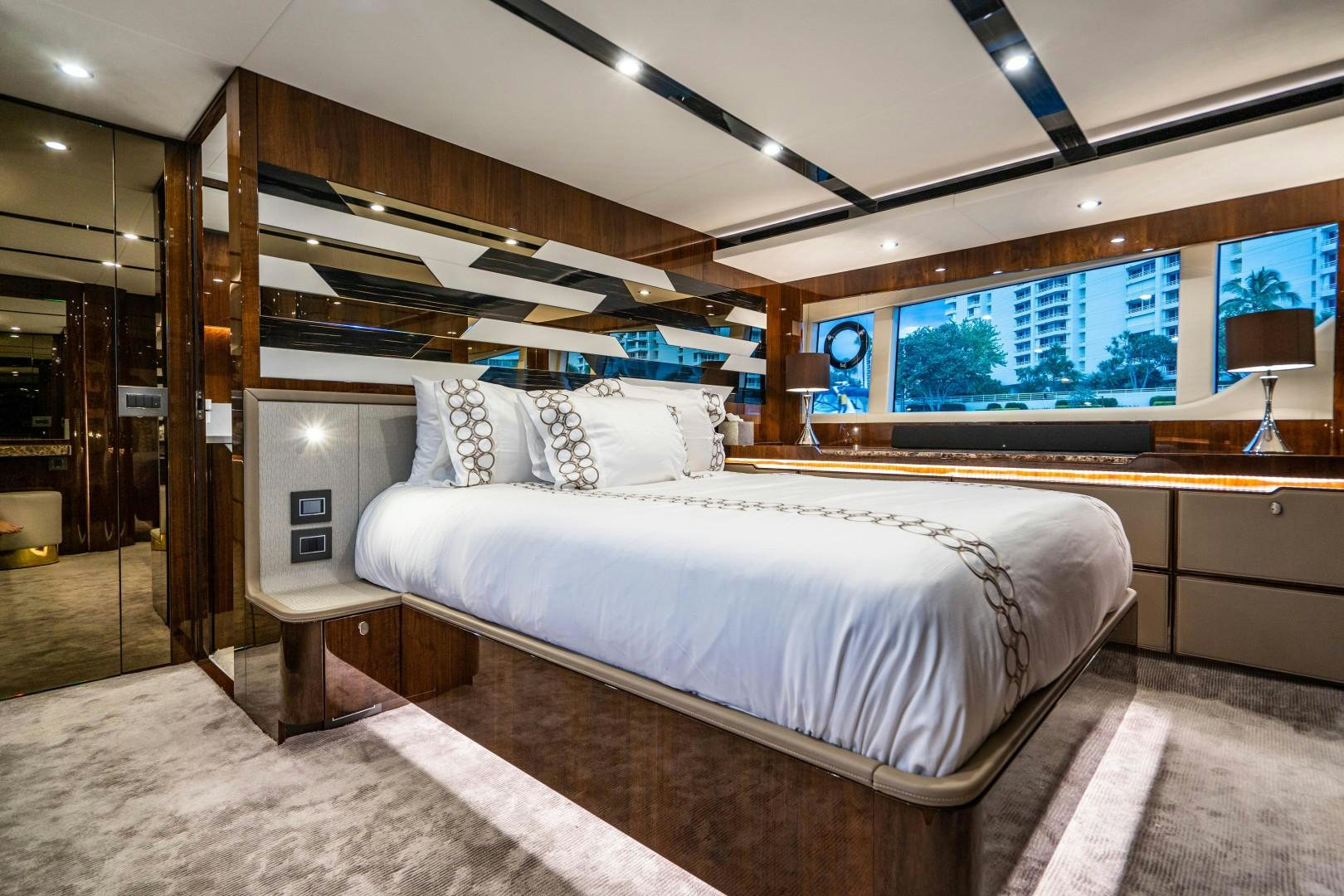 a room with a bed and a tv aboard BLIND DATE Yacht for Sale