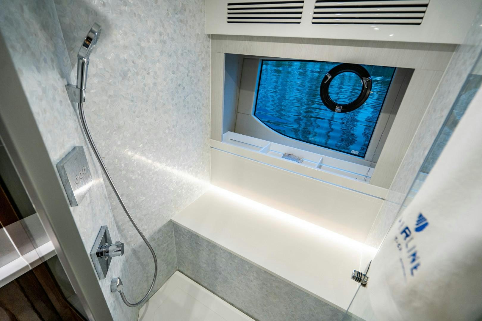 a shower unit with a glass door aboard BLIND DATE Yacht for Sale