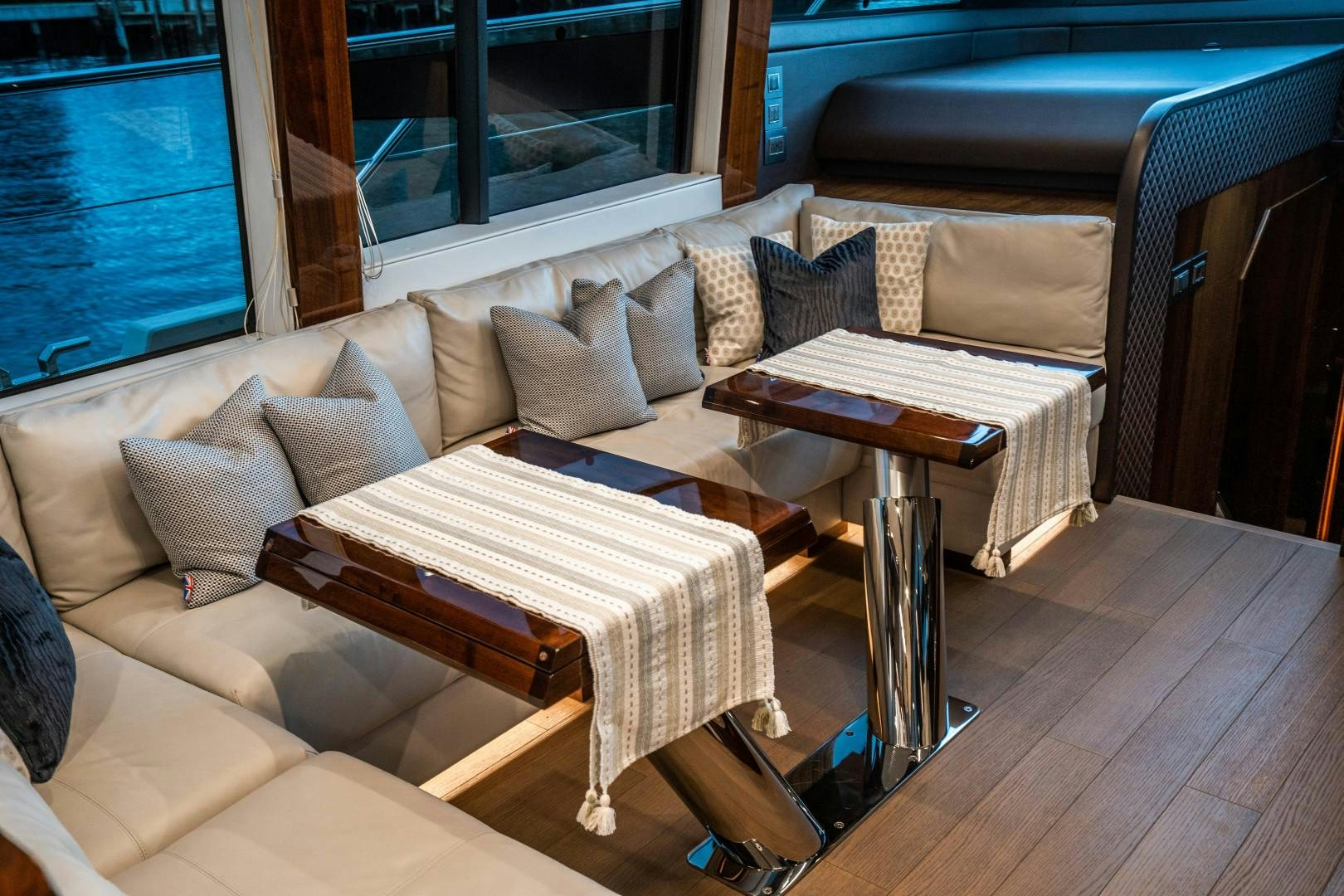 a couch and a coffee table aboard BLIND DATE Yacht for Sale