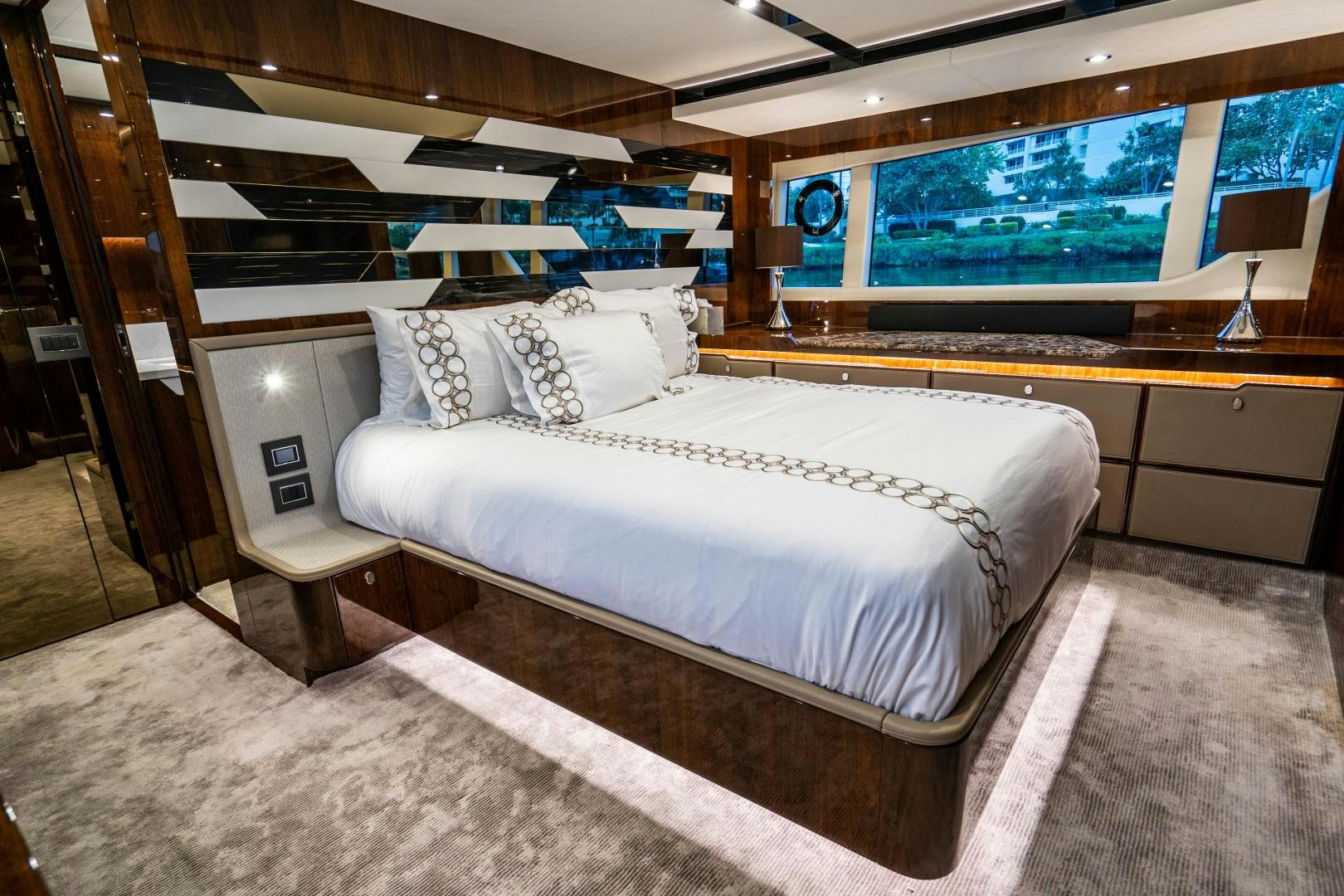 a bed in a room aboard BLIND DATE Yacht for Sale