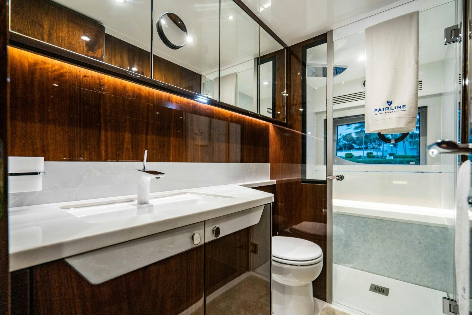 a bathroom with a sink and toilet aboard BLIND DATE Yacht for Sale