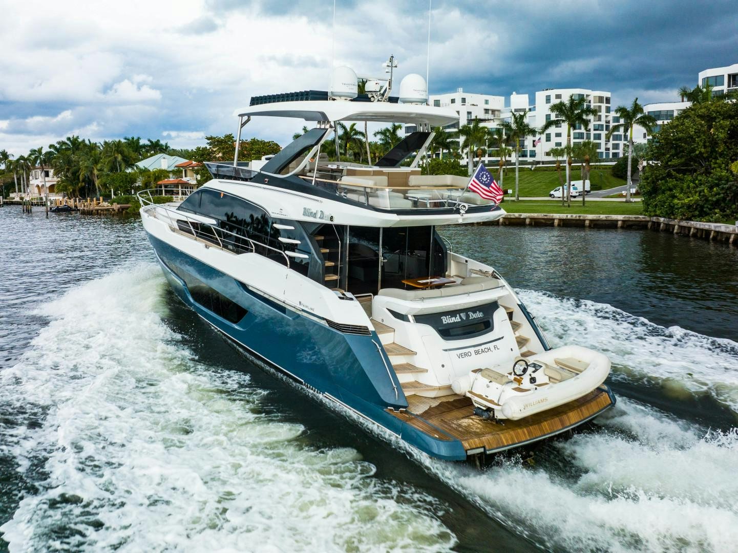 a boat on a river aboard BLIND DATE Yacht for Sale
