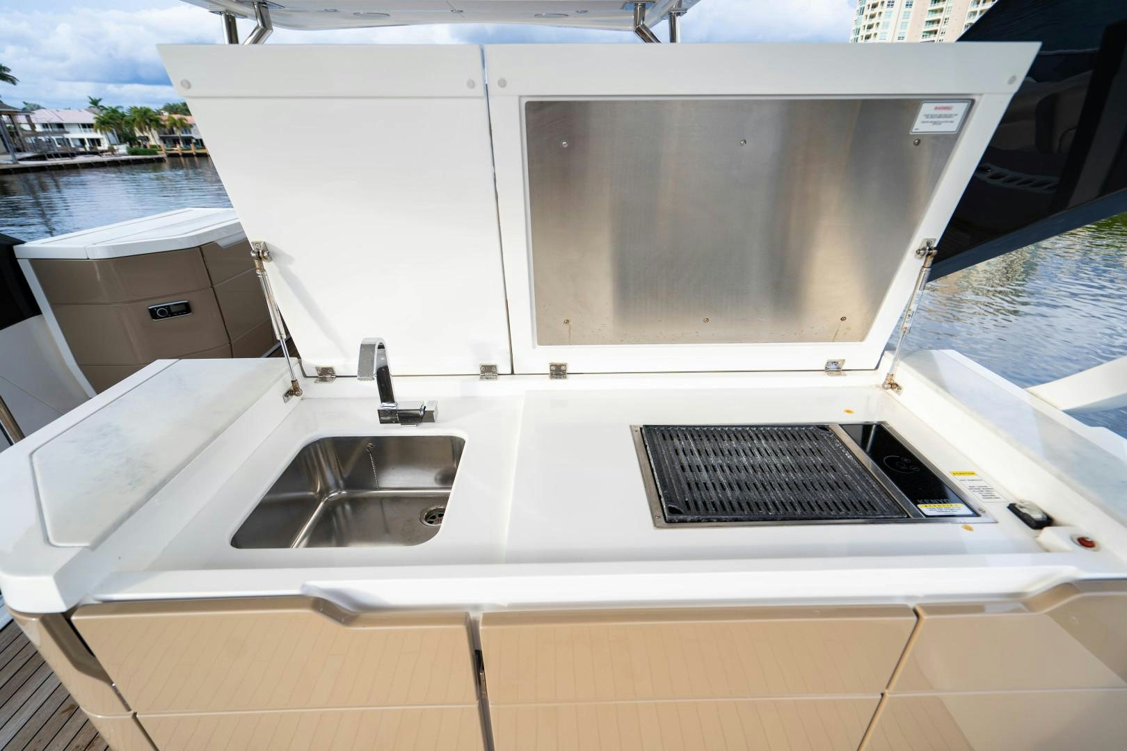 a large white boat with a sink aboard BLIND DATE Yacht for Sale