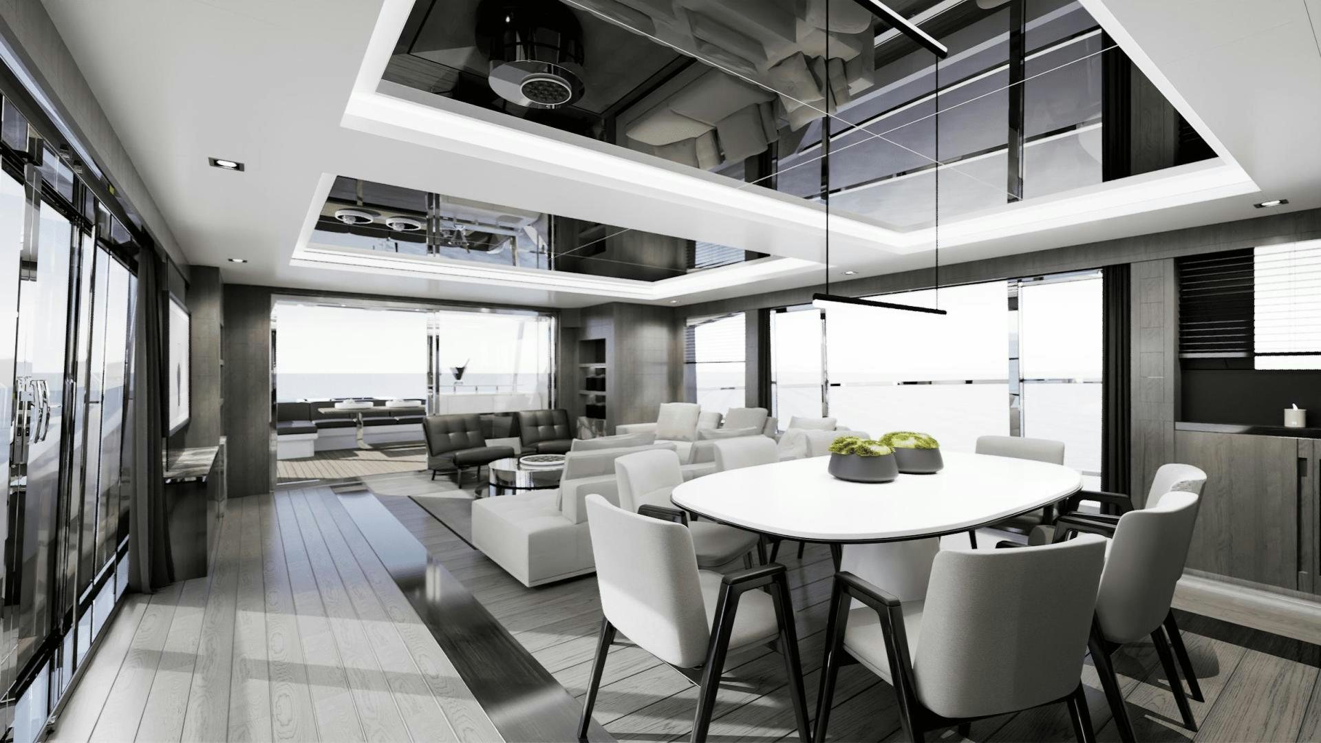 a room with a table and chairs aboard NONE Yacht for Sale