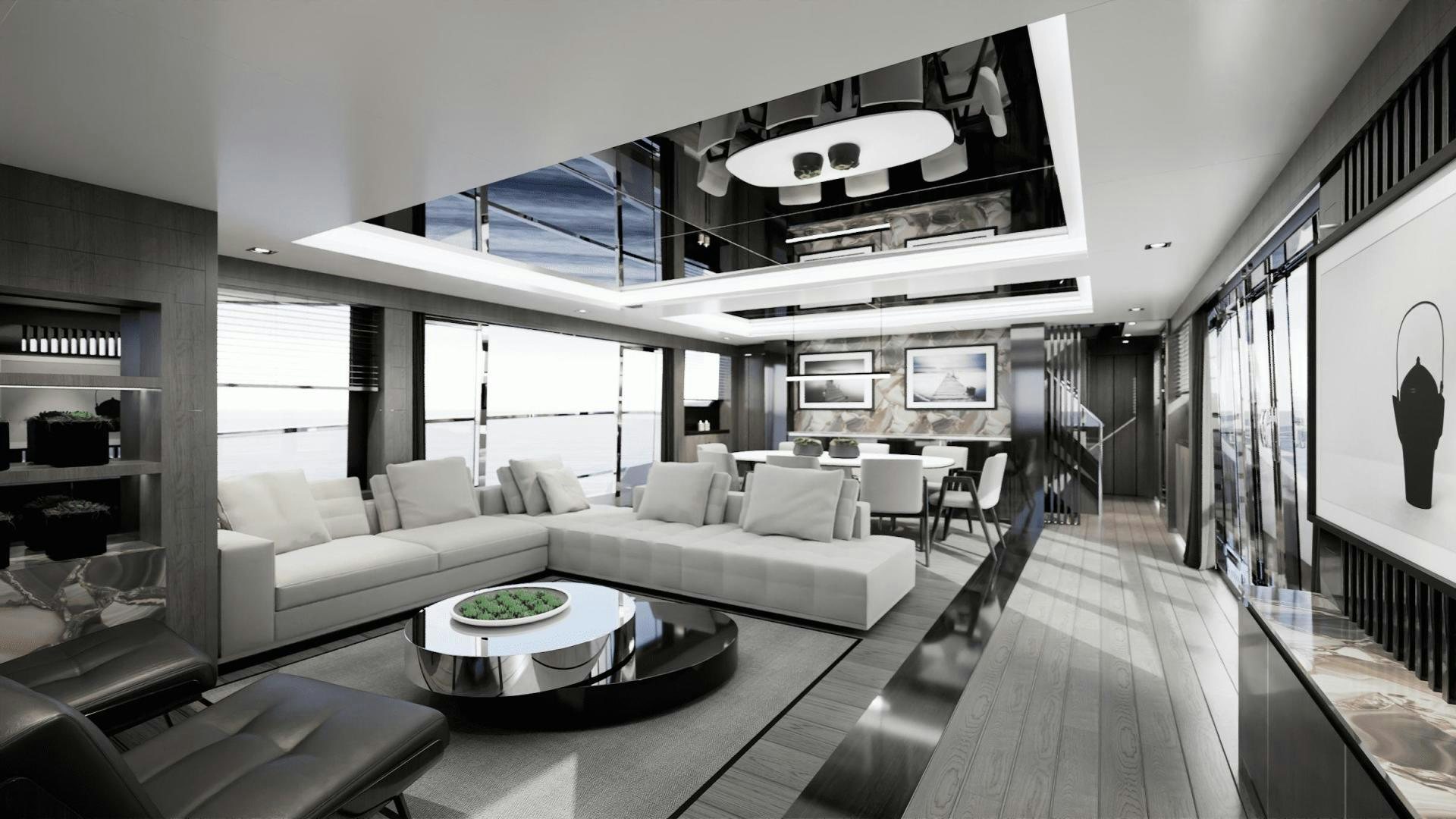 a living room with a large screen aboard NONE Yacht for Sale