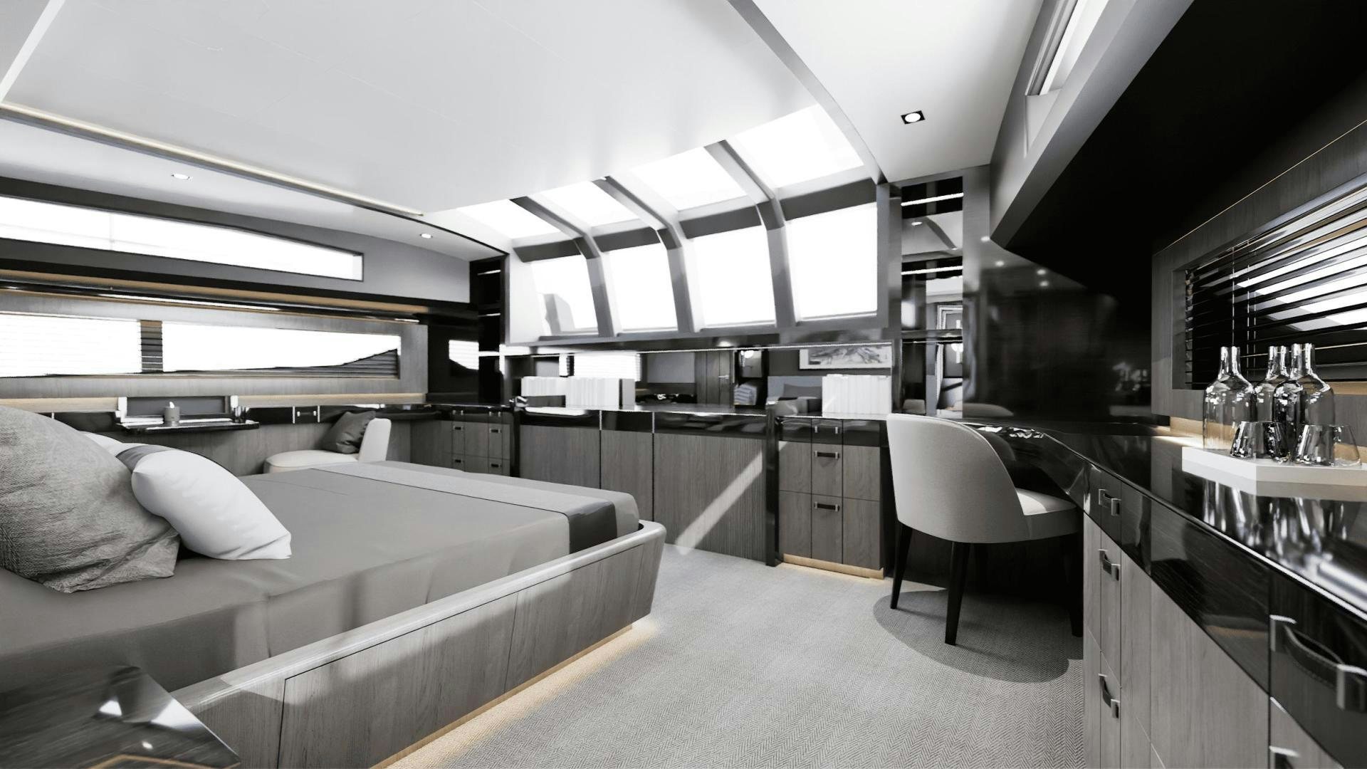 a room with a bed and a desk aboard NONE Yacht for Sale