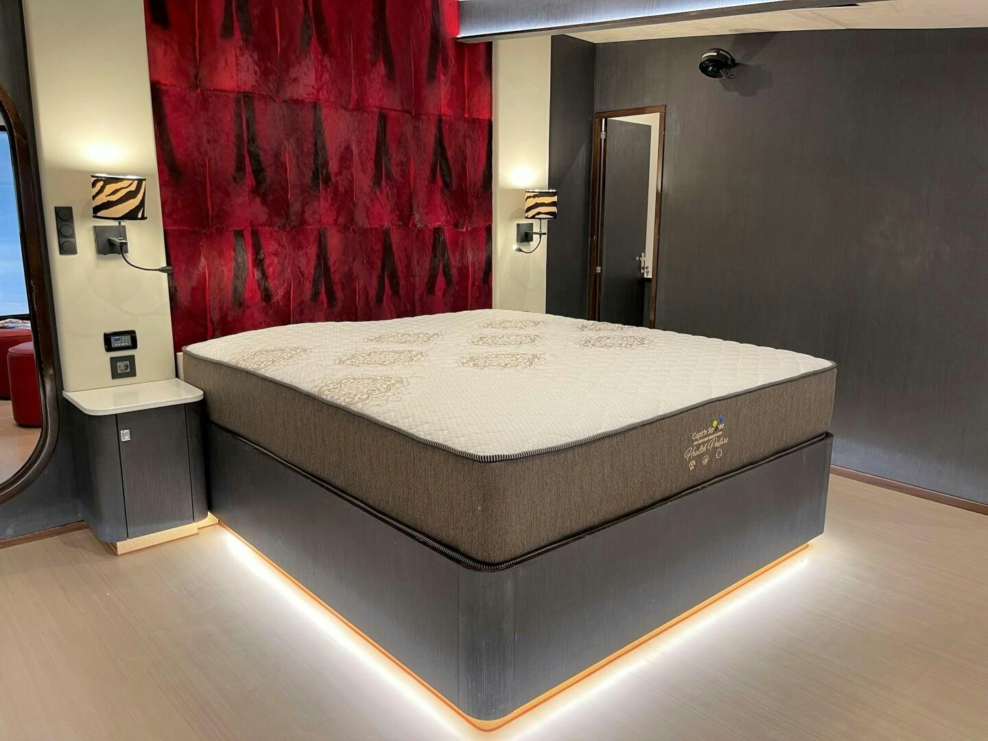 a bed in a room aboard SKYE Yacht for Sale