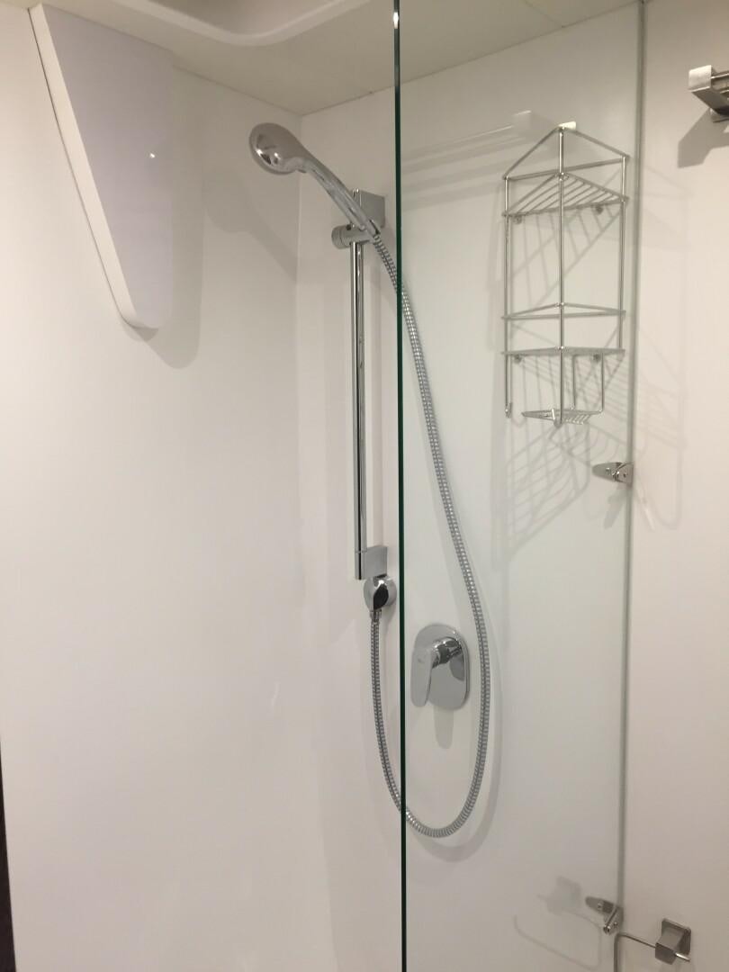 a shower with a glass door aboard SKYE Yacht for Sale