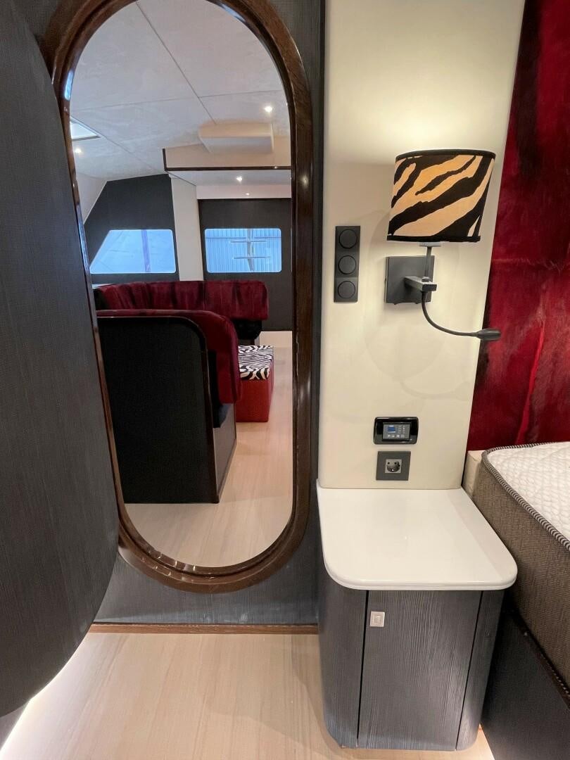 a bathroom with a mirror aboard SKYE Yacht for Sale