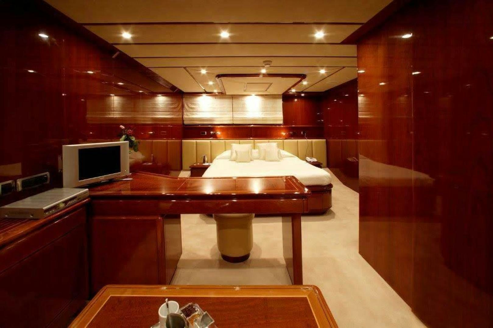 a kitchen with a counter and a microwave aboard CORVUS Yacht for Sale