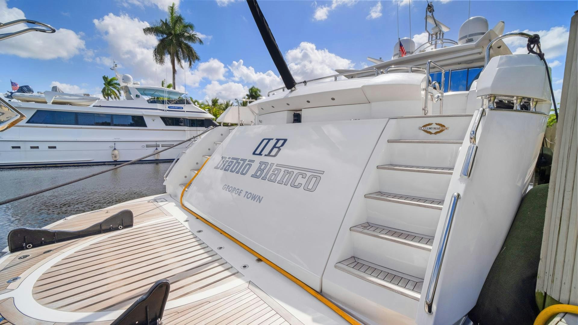 a boat parked on the side of the water aboard DIABLO BLANCO Yacht for Sale
