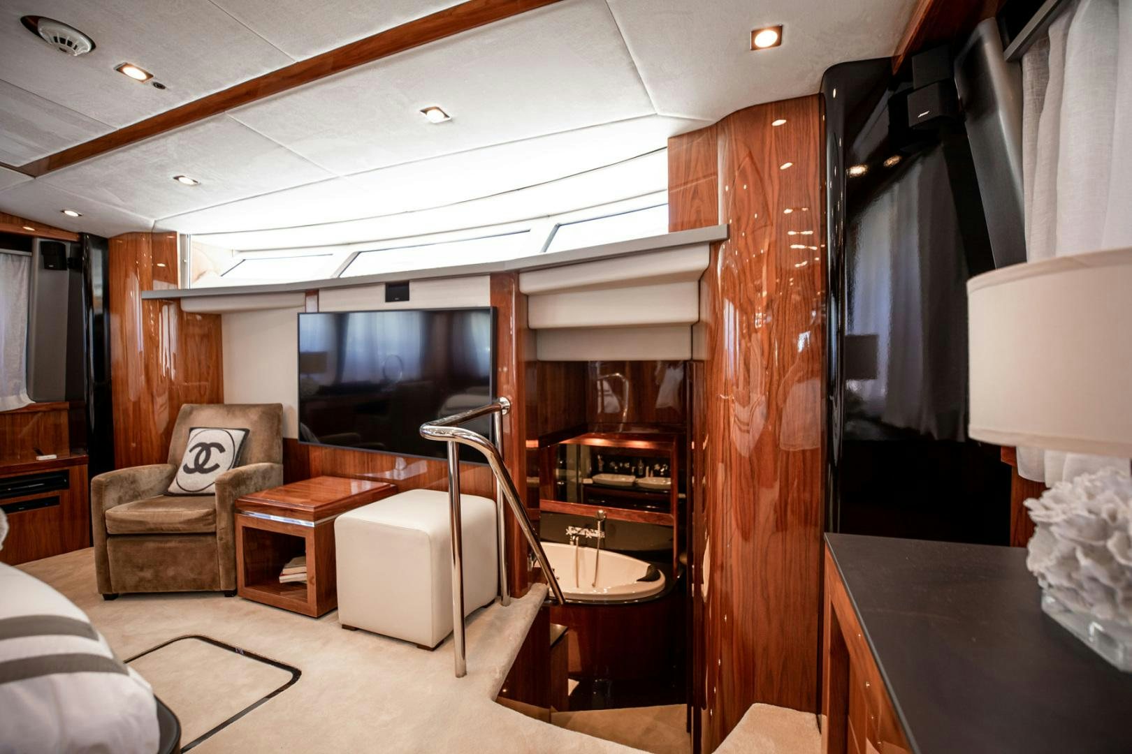 a room with a desk and a chair aboard LE SORELLE III Yacht for Sale