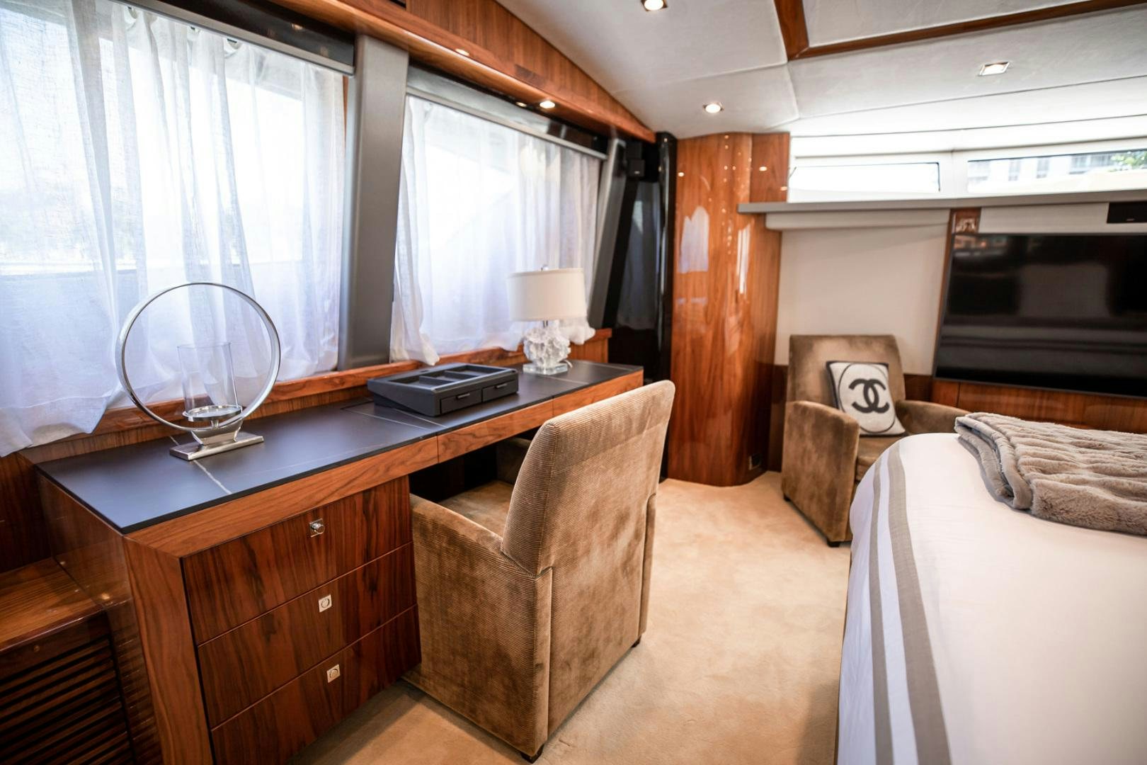 a room with a desk and a chair aboard LE SORELLE III Yacht for Sale