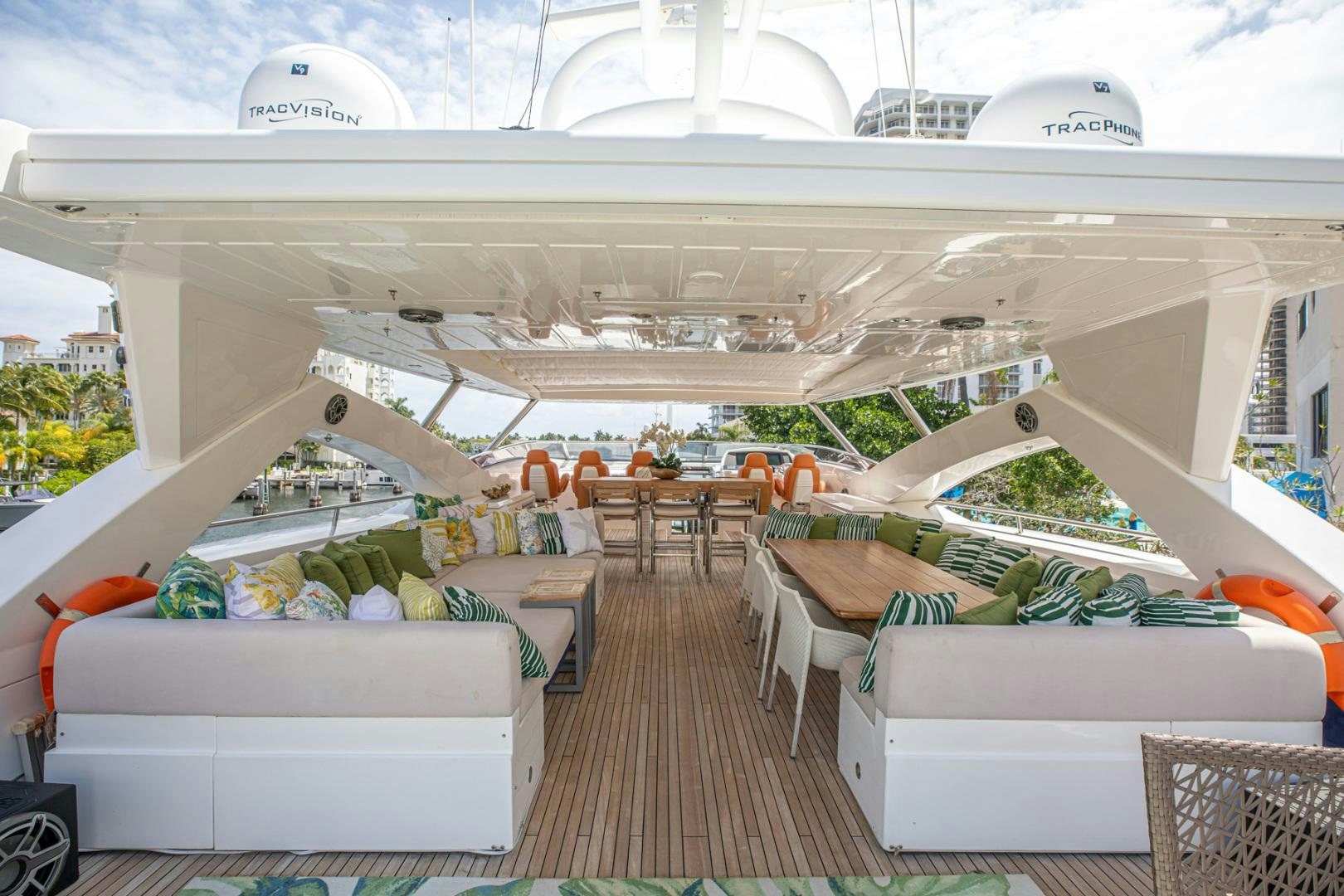 a room with couches and tables aboard LE SORELLE III Yacht for Sale