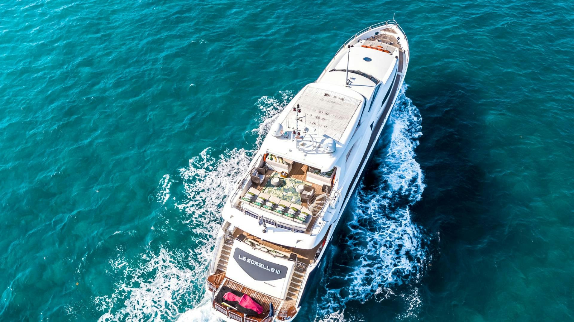 a ship sailing on the sea aboard LE SORELLE III Yacht for Sale