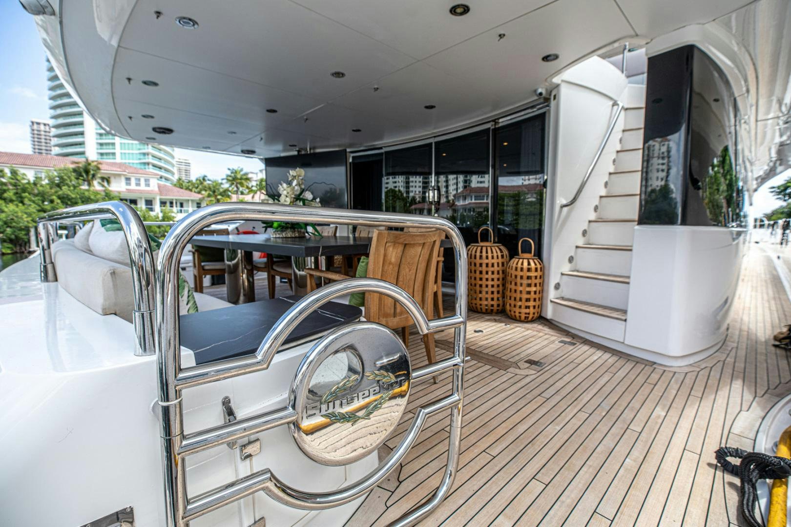 inside of a car aboard LE SORELLE III Yacht for Sale