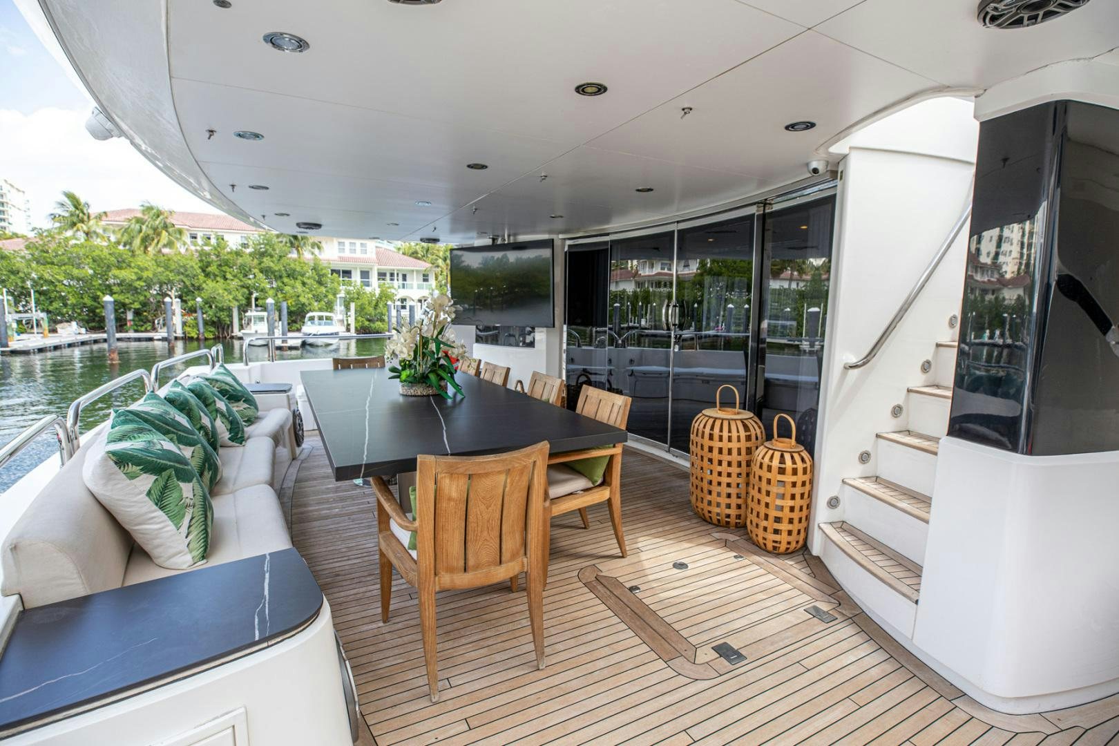 a large open kitchen and dining area aboard LE SORELLE III Yacht for Sale