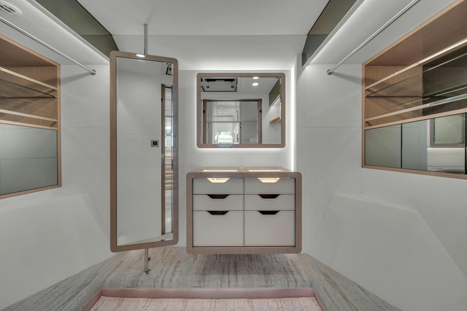 a room with a bed and a desk aboard CARBON COPY Yacht for Sale