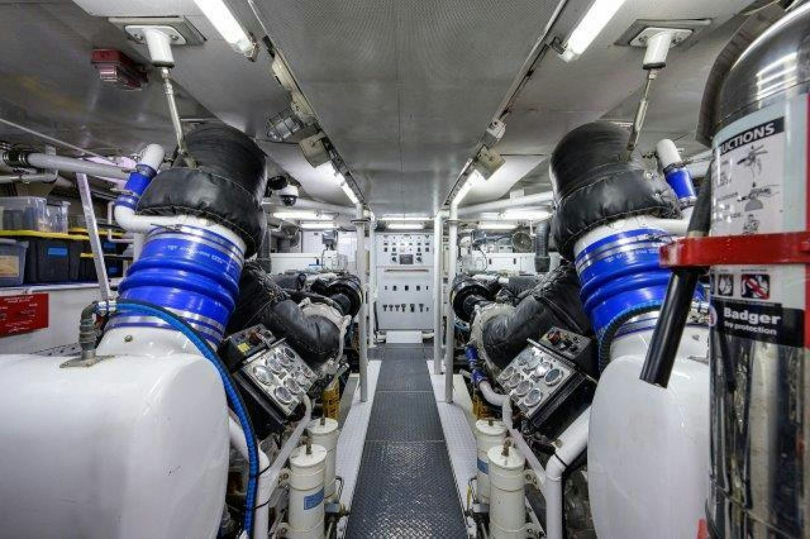 a room with pipes and tubes aboard UH OH Yacht for Sale