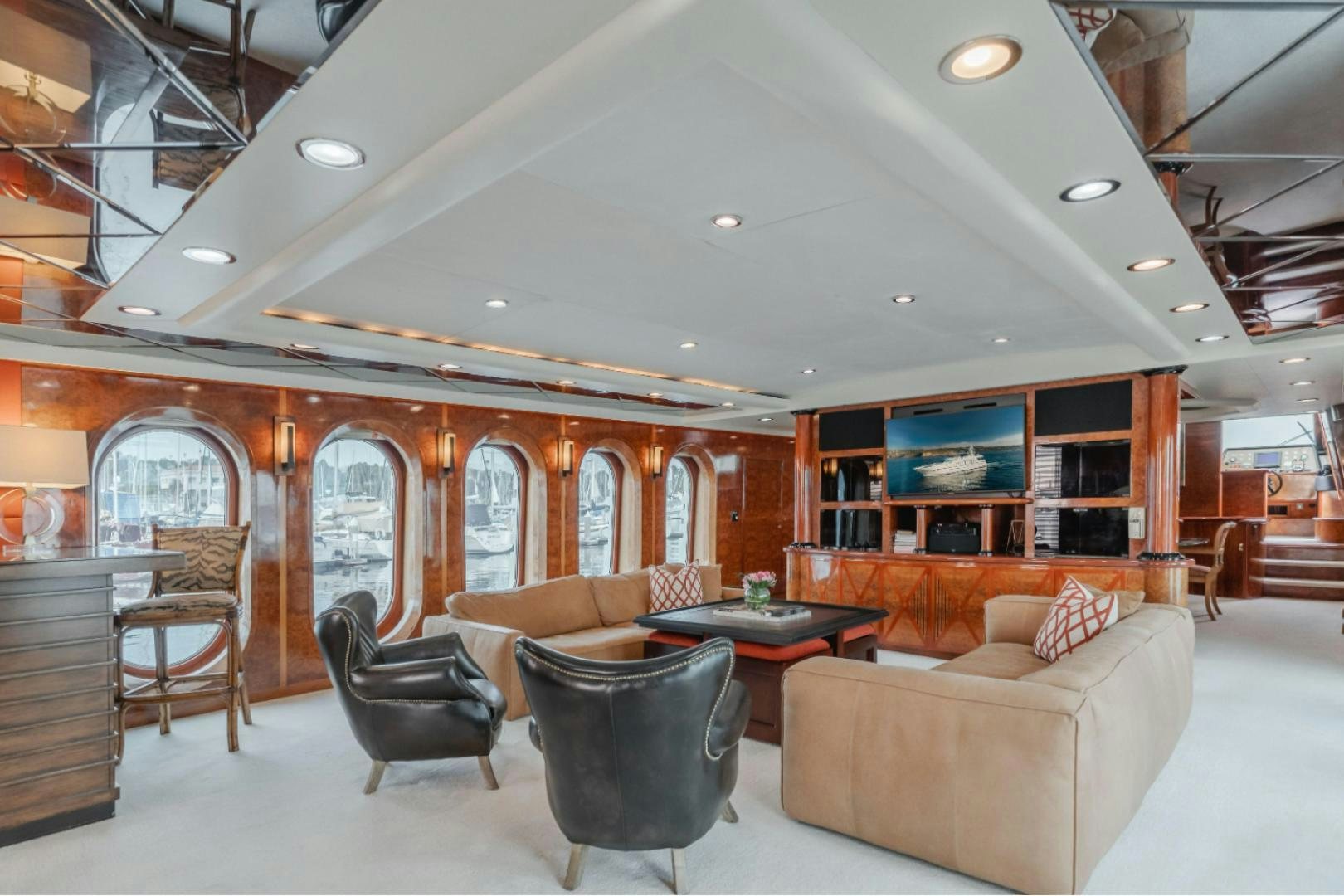 a living room with a large open floor plan aboard MARBELLA Yacht for Sale