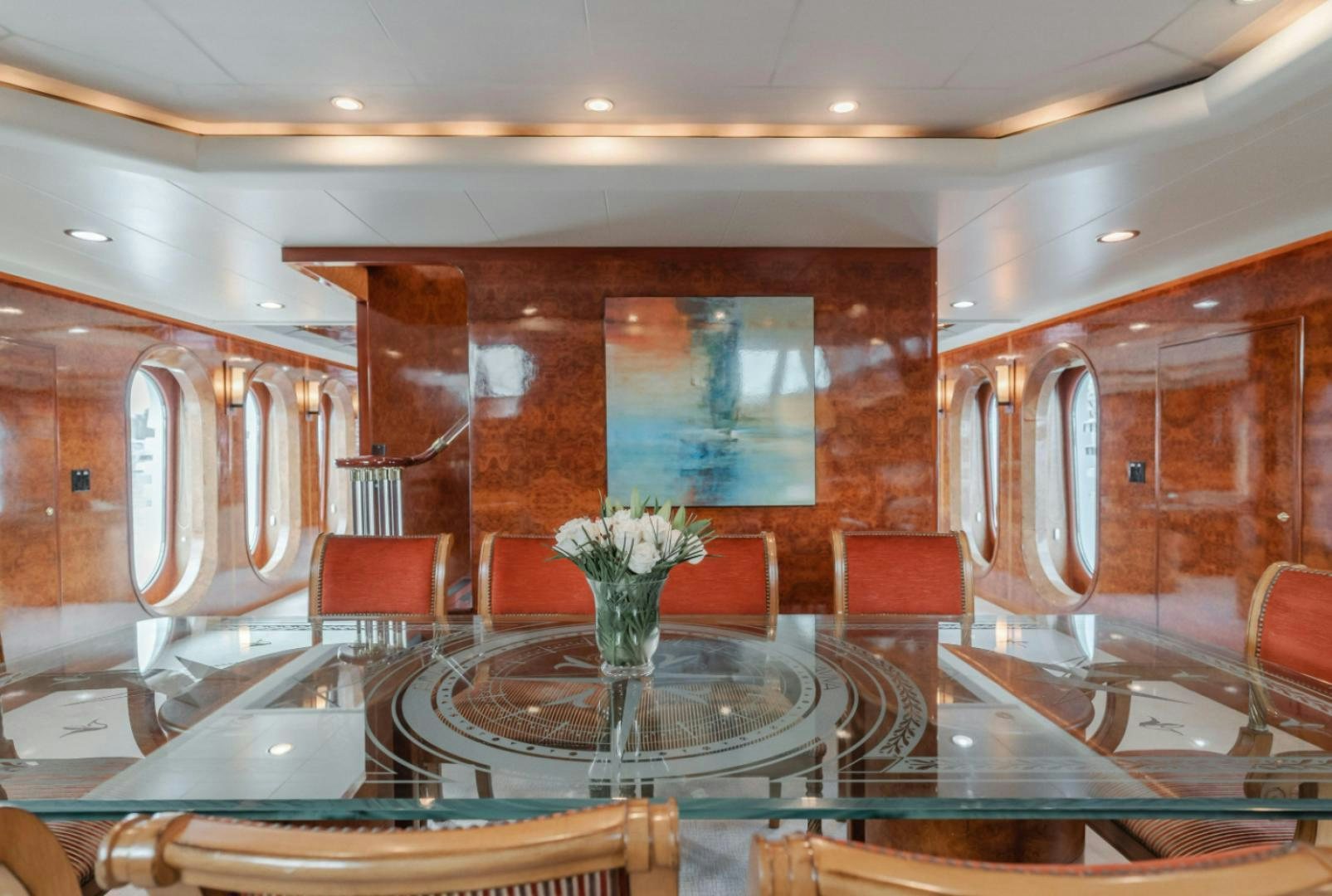 a fancy restaurant with a large mirror aboard MARBELLA Yacht for Sale