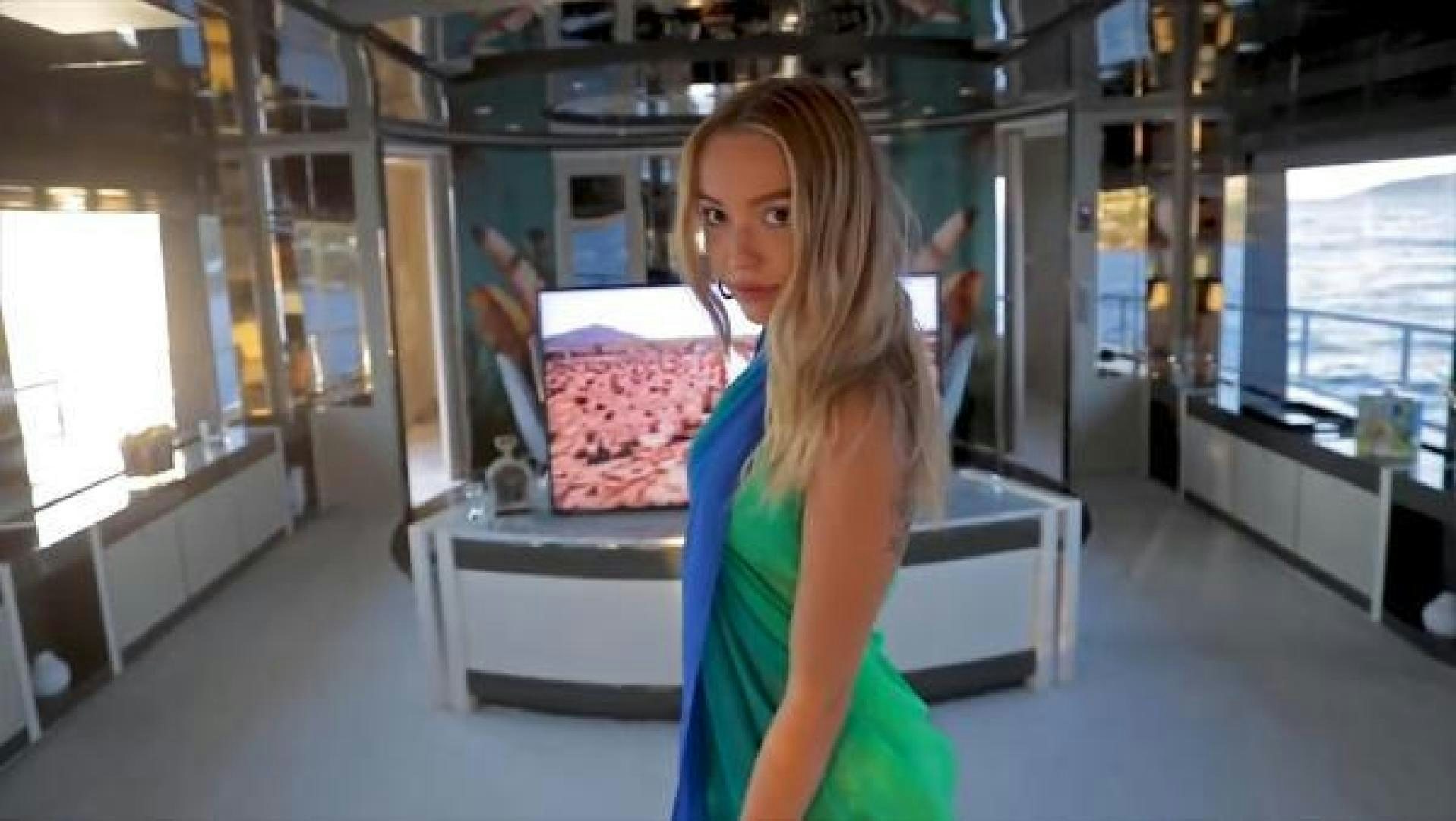 a person in a room aboard VETRO Yacht for Sale