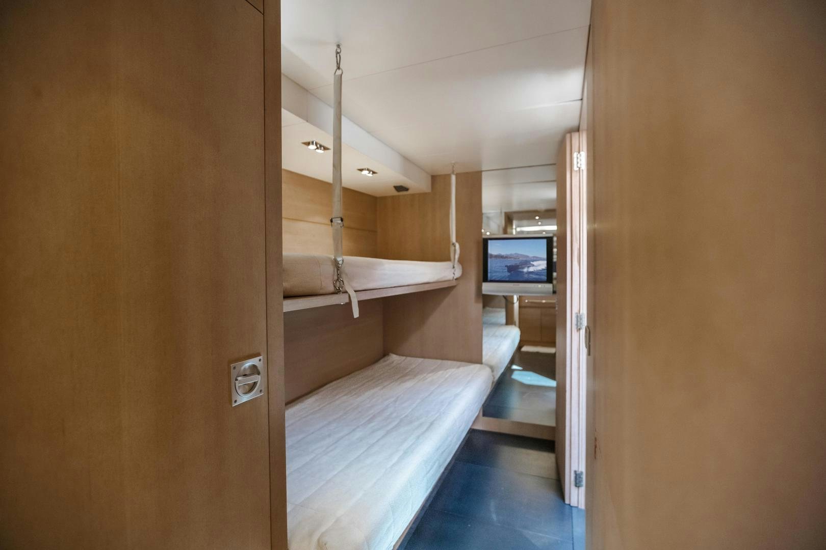 a bathroom with a large bed aboard ASH Yacht for Sale
