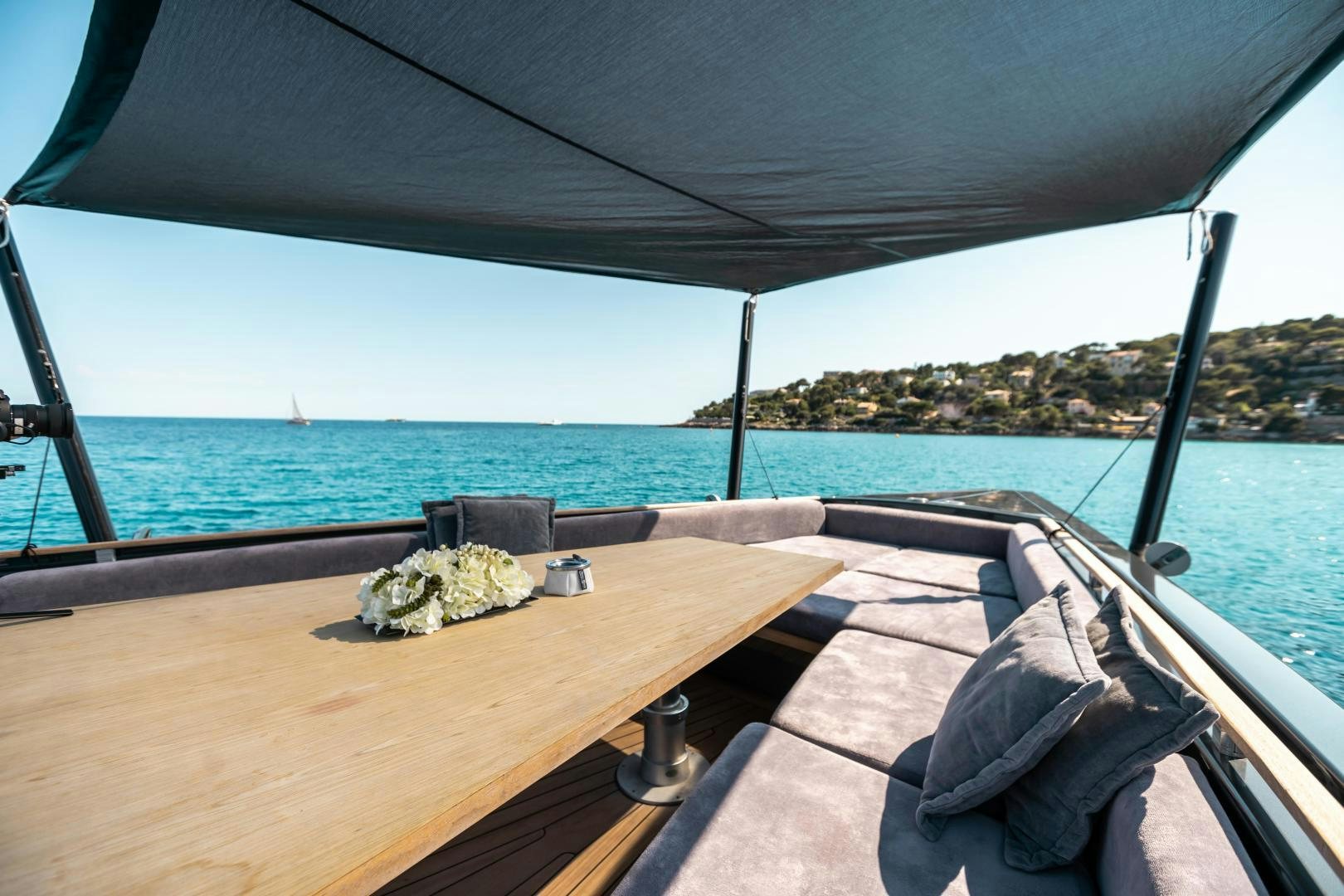 a table on a boat aboard ASH Yacht for Sale