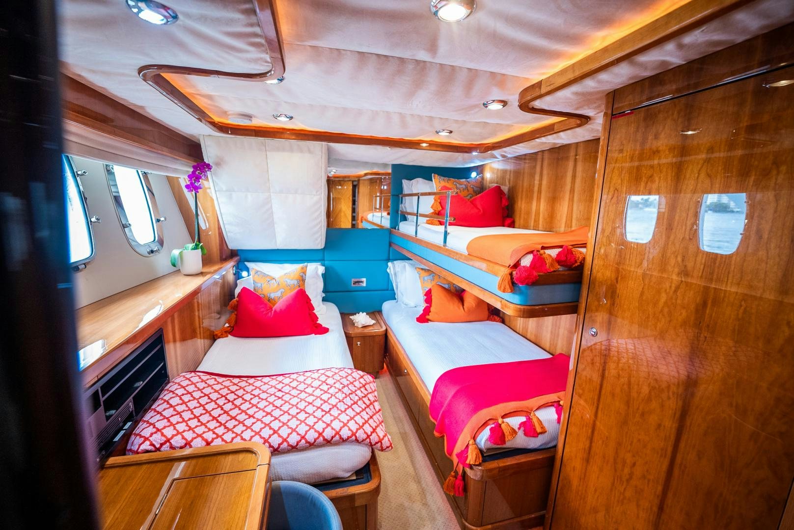 a small cabin with a bed and a couch aboard DELFINO Yacht for Sale