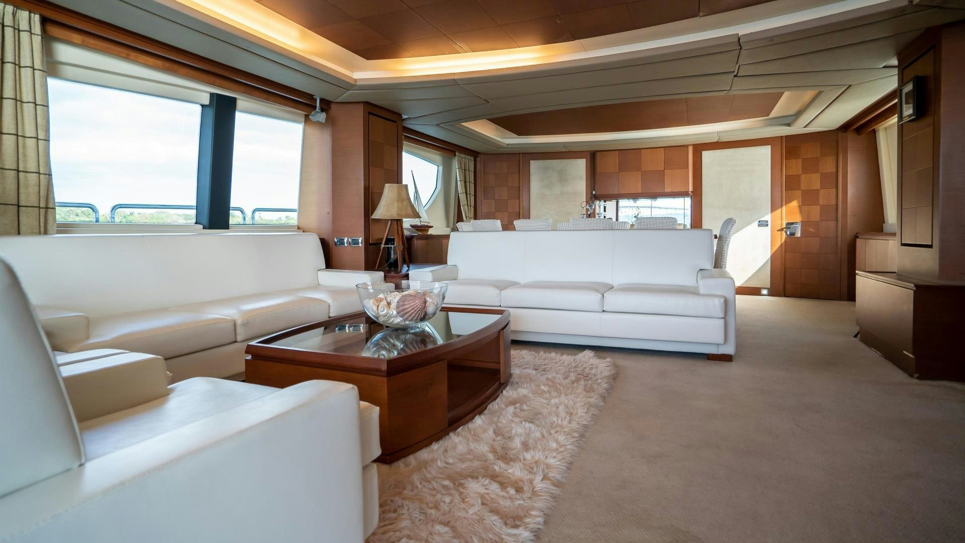 a large living room with a large bed and a large window aboard CAMY ED Yacht for Sale