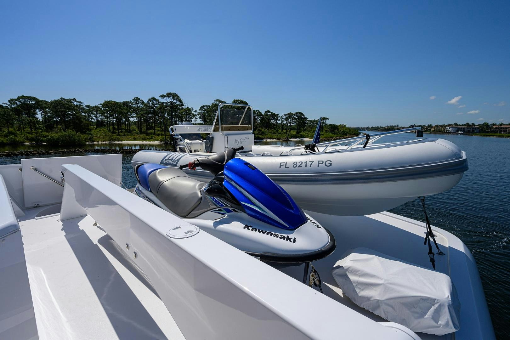 a boat with a motor on the front aboard MY GIRL Yacht for Sale