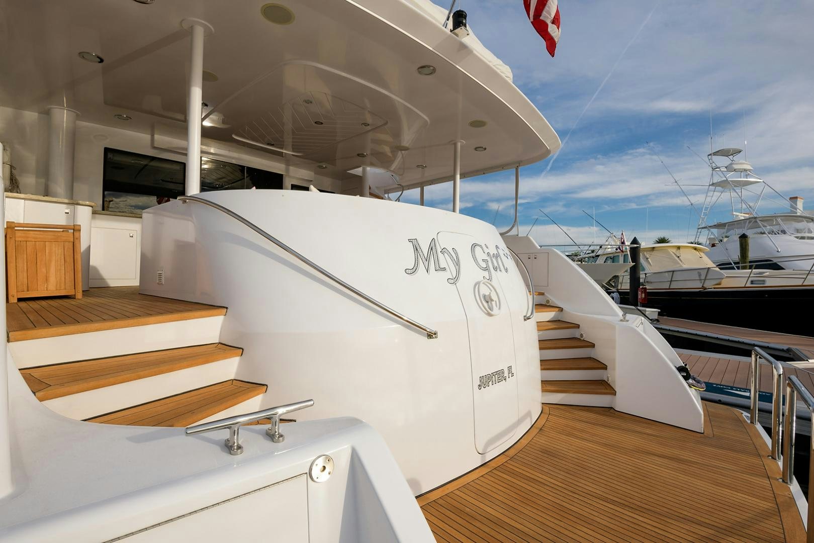 a boat on a deck aboard MY GIRL Yacht for Sale