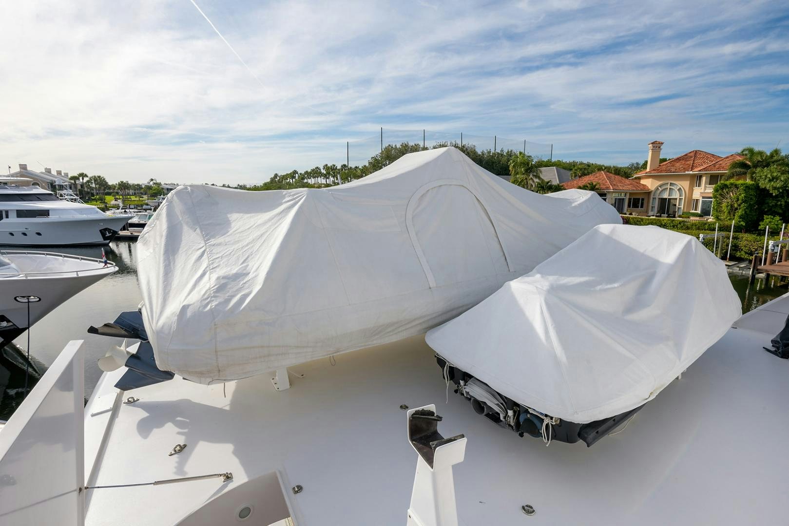 a white tent on a boat aboard MY GIRL Yacht for Sale