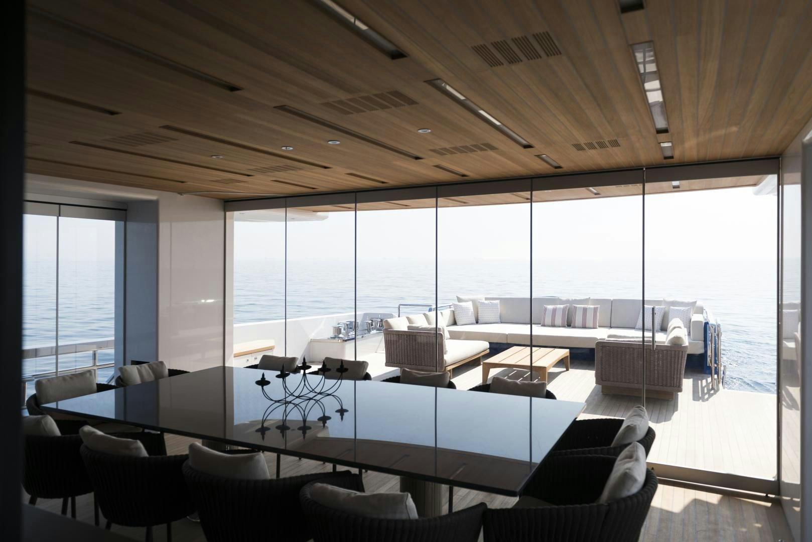 a room with a large window aboard ALFRESCO 125 Yacht for Sale