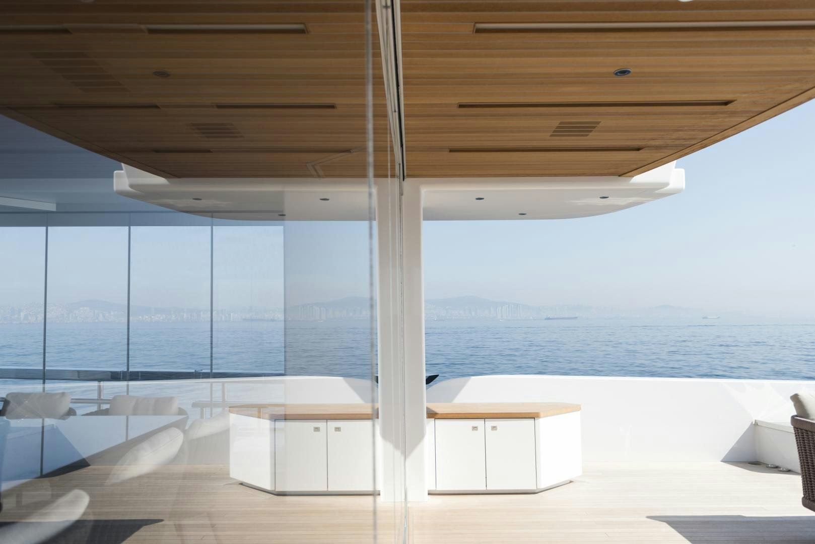 a room with a large window aboard ALFRESCO 125 Yacht for Sale