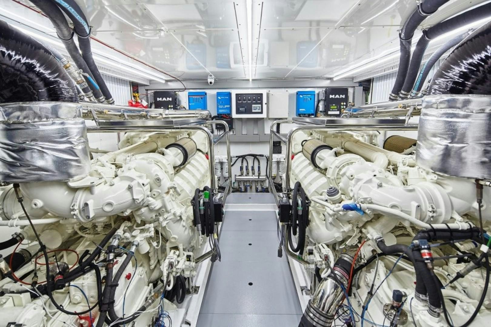 a room full of bicycles aboard JOHNSON 80' FLYBRIDGE W/FISHING COCKPIT Yacht for Sale