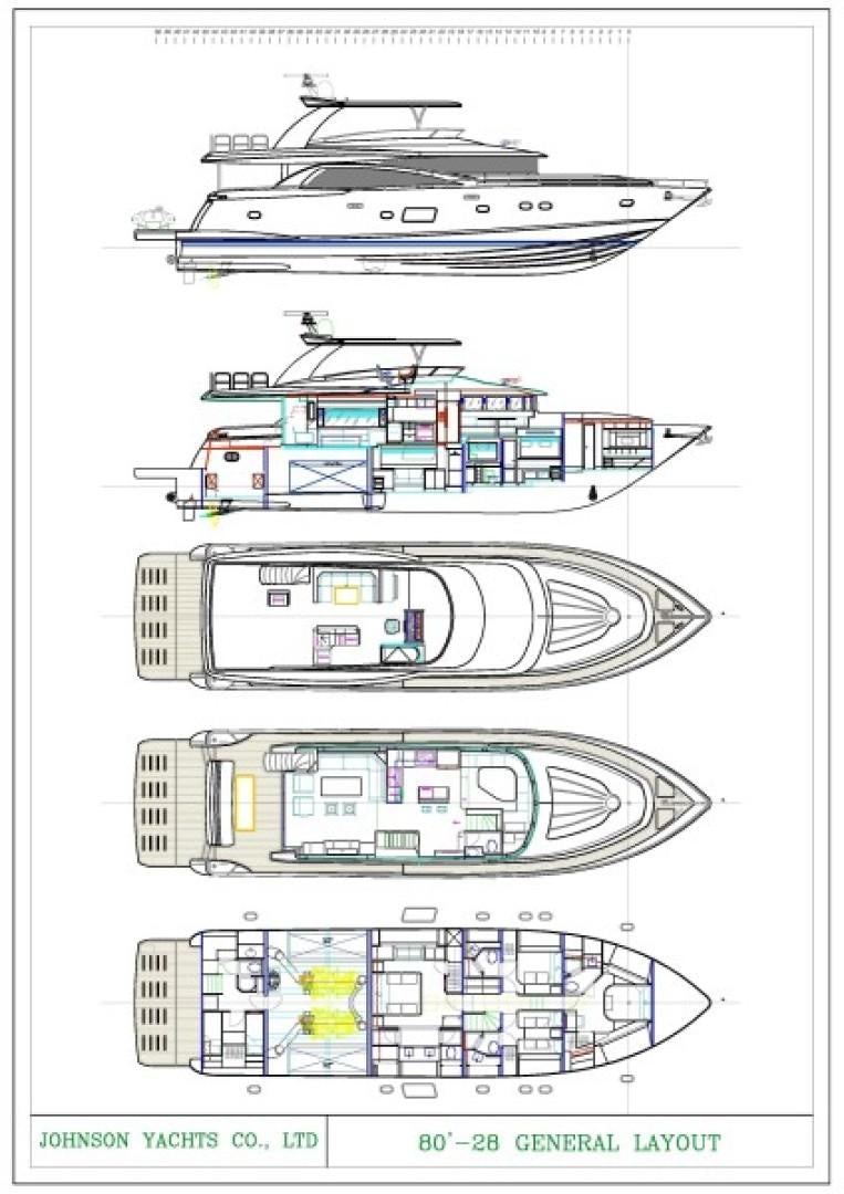 diagram, engineering drawing aboard JOHNSON 80' FLYBRIDGE W/FISHING COCKPIT Yacht for Sale