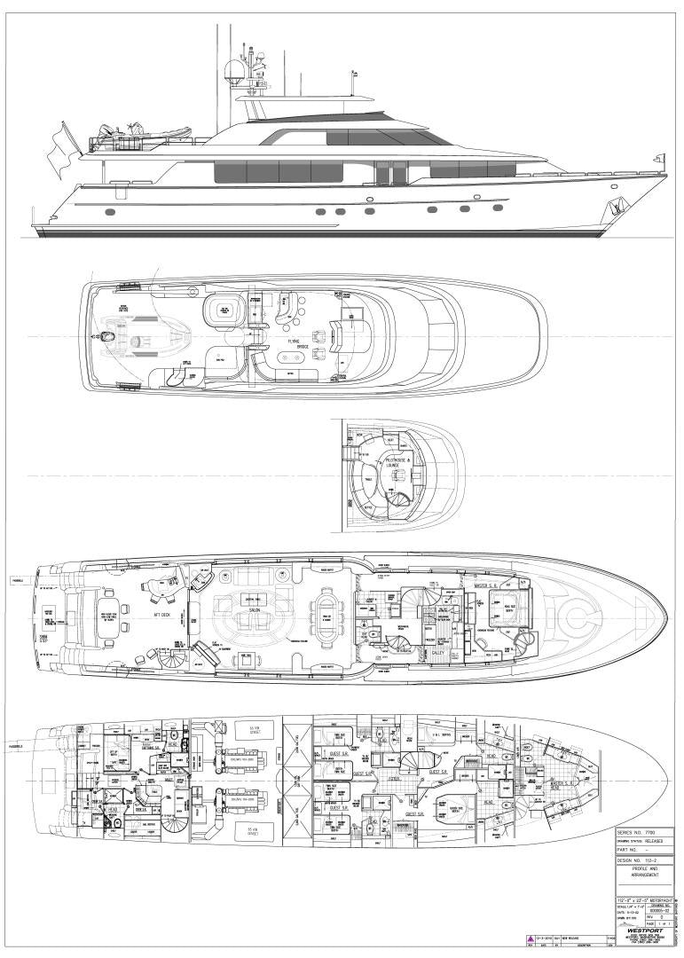 diagram, engineering drawing aboard YES Yacht for Sale