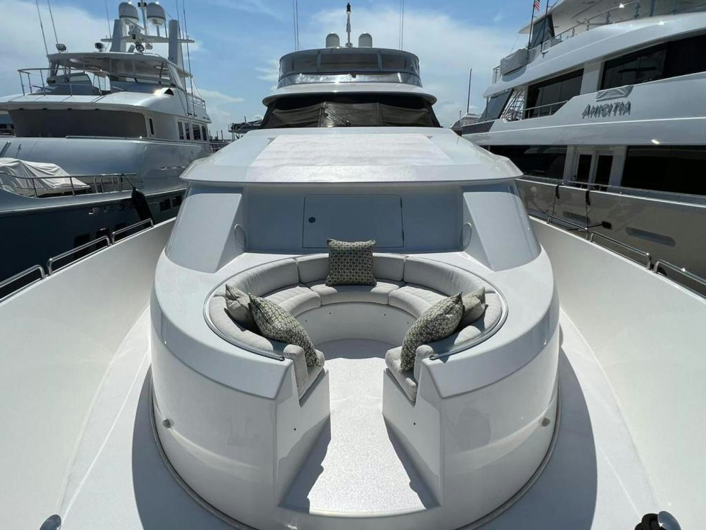 a white and black boat aboard YES Yacht for Sale